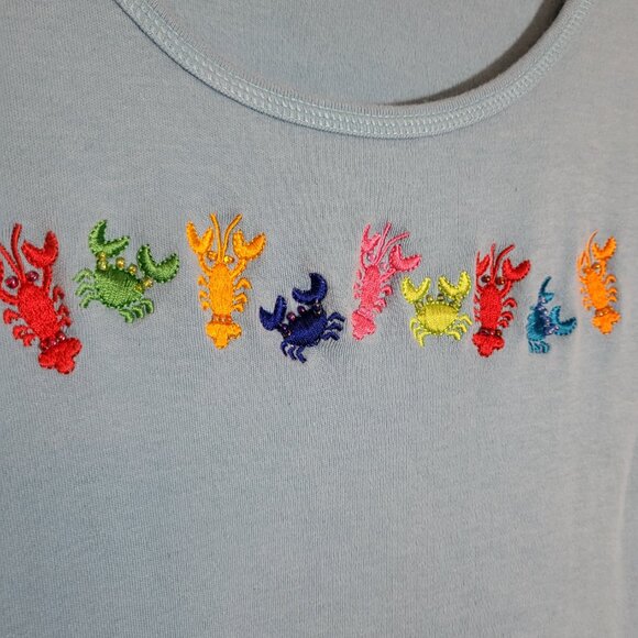 Quacker Factory Women's Embellished Lobsters & Crabs Shirt Size Large Light Blue - Picture 3 of 8